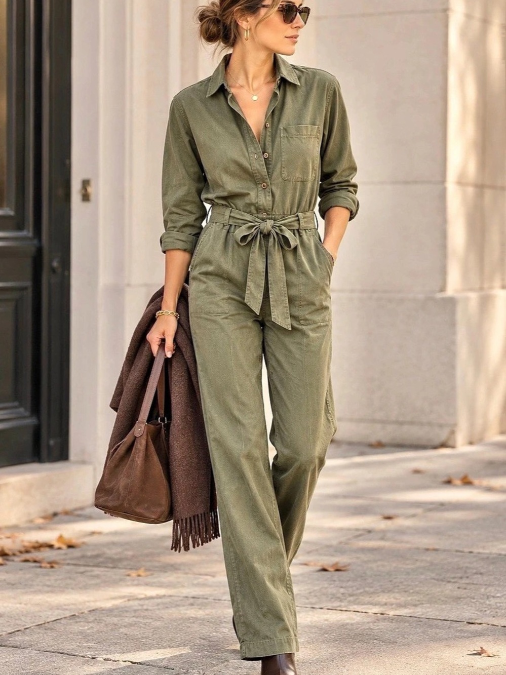 Camaïeu Olive Utility Jumpsuit